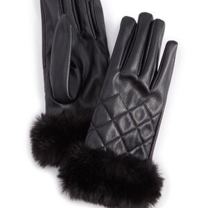 International Concepts Women's Faux-Fur-Trim Faux-Leather Gloves, M|L